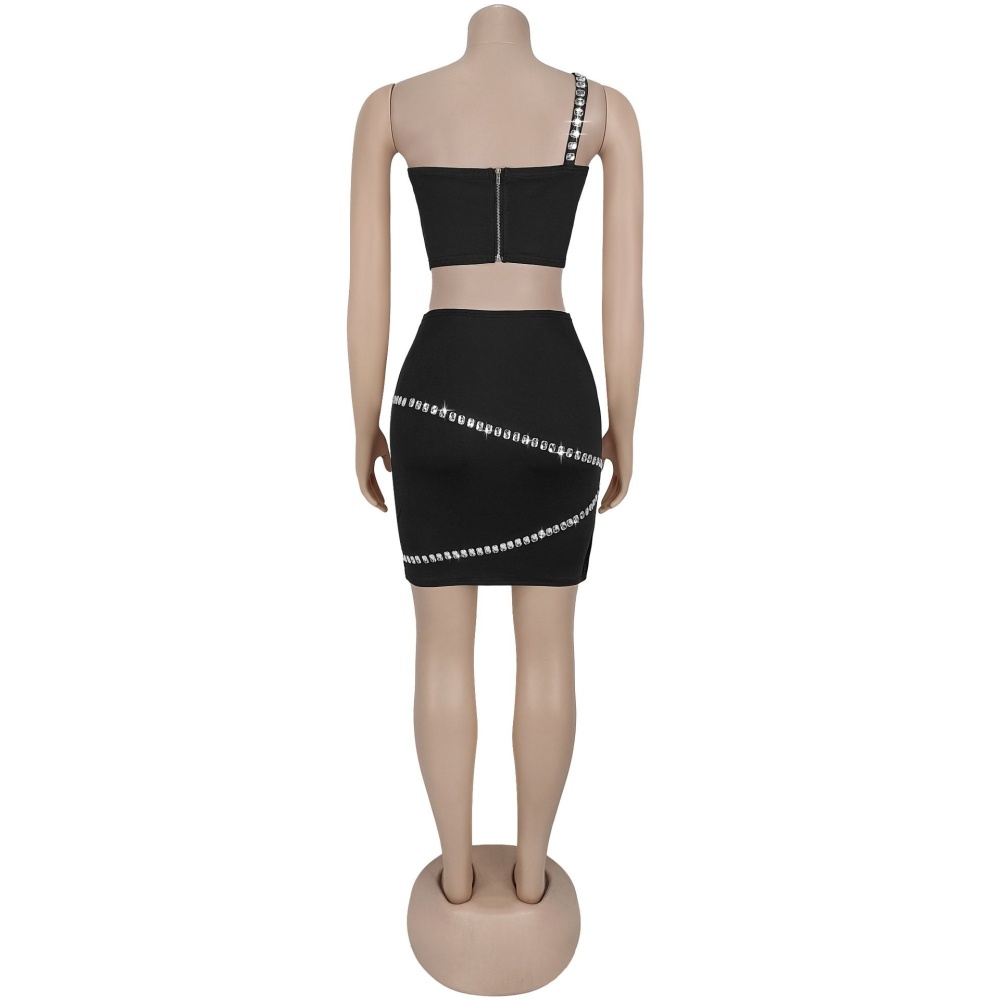 Temperament rhinestone short skirt a set for women