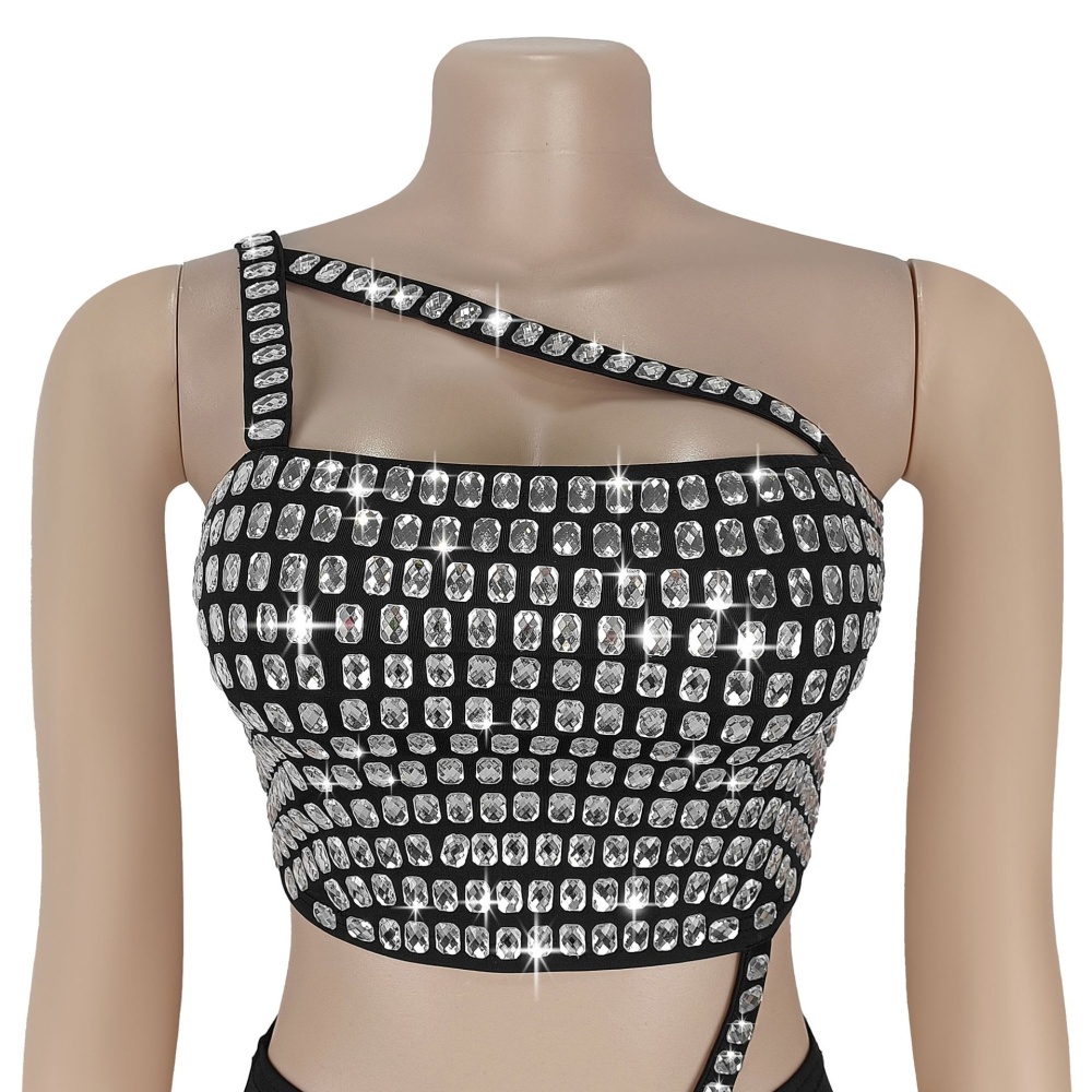 Temperament rhinestone short skirt a set for women