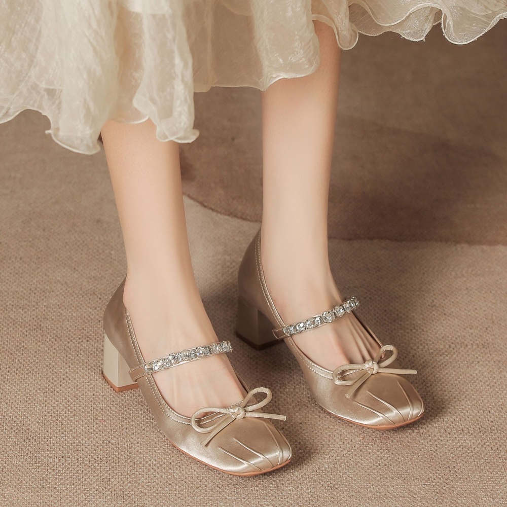 Rhinestone thick shoes chanelstyle ballet high-heeled shoes