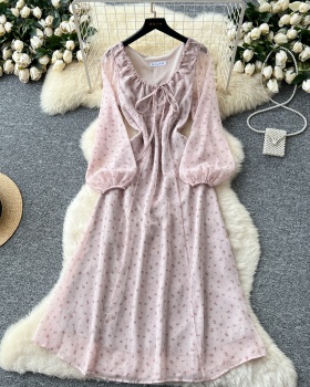 Niche lantern sleeve dress tender long dress for women