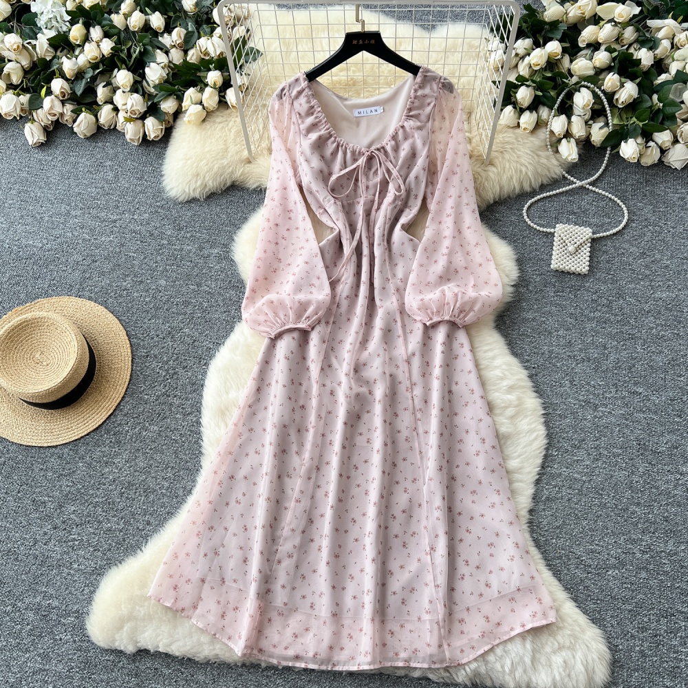 Niche lantern sleeve dress tender long dress for women