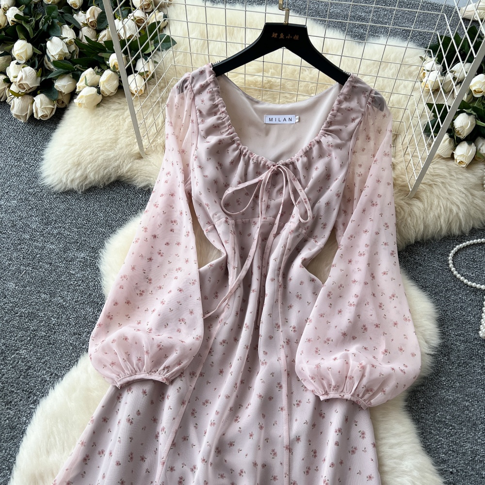 Niche lantern sleeve dress tender long dress for women