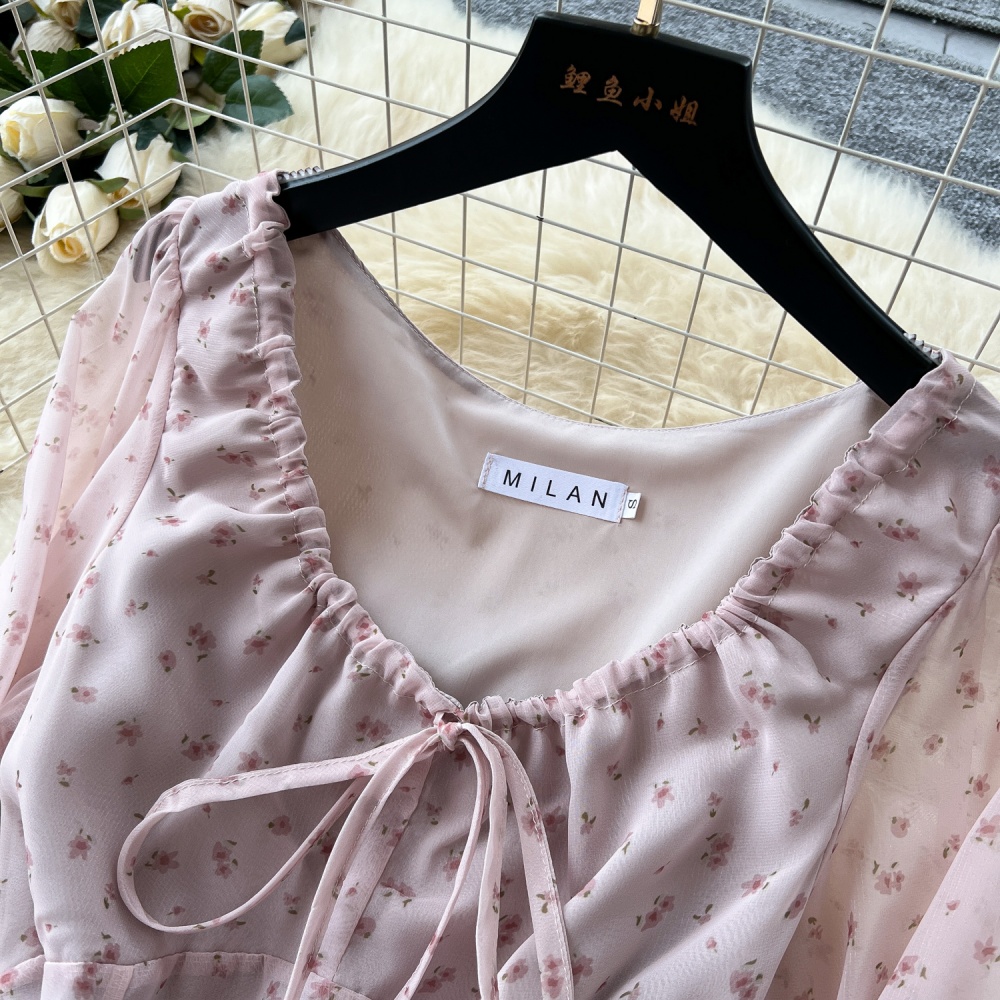 Niche lantern sleeve dress tender long dress for women