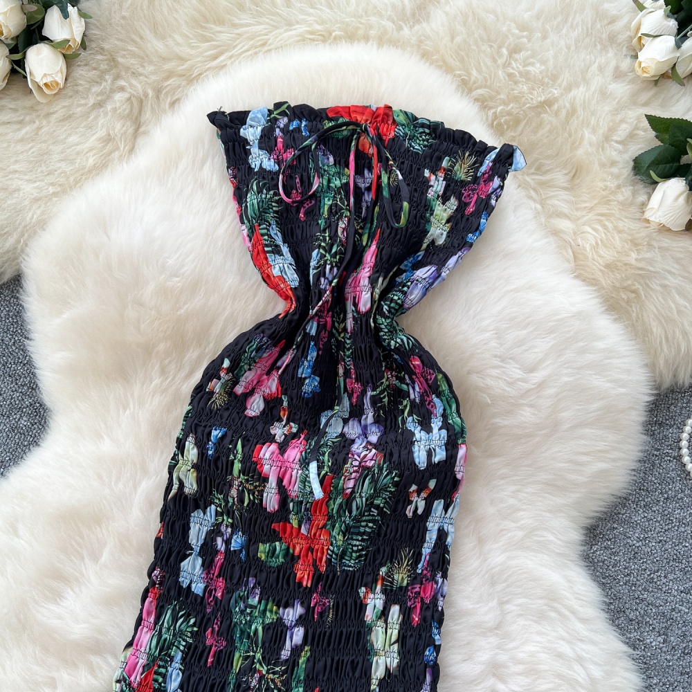 Slim niche pinched waist beach dress mermaid floral dress for women