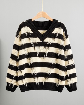 Knitted tassels tops lazy V-neck sweater for women