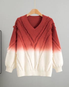 All-match knitted gradient coat lazy V-neck loose tops