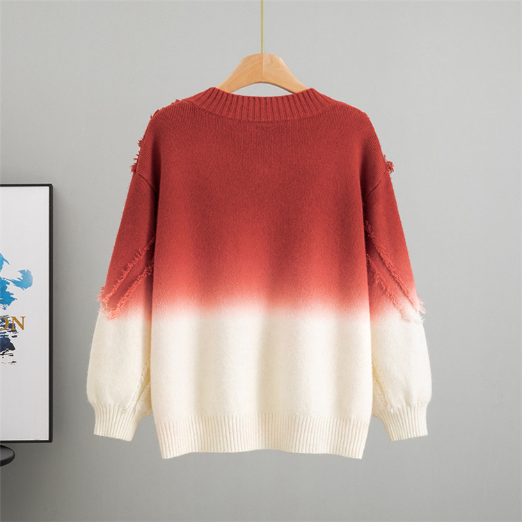 All-match knitted gradient coat lazy V-neck loose tops
