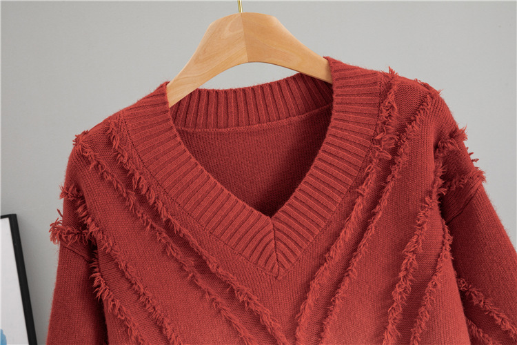 All-match knitted gradient coat lazy V-neck loose tops
