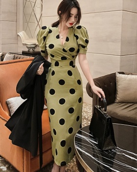 Short sleeve long dress V-neck dress for women