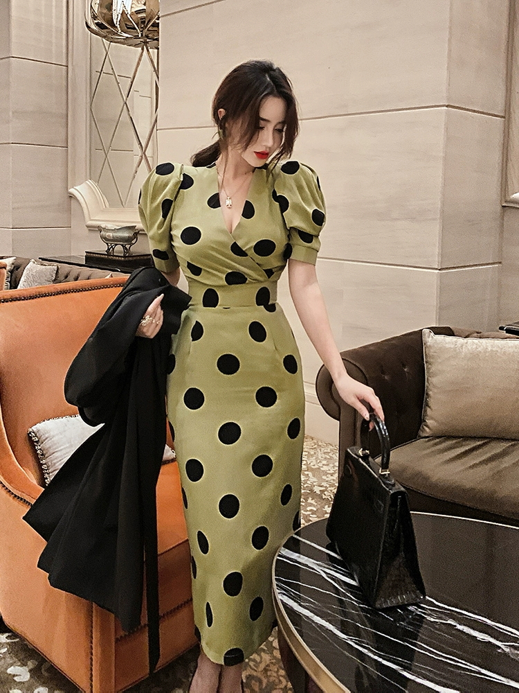 Short sleeve long dress V-neck dress for women