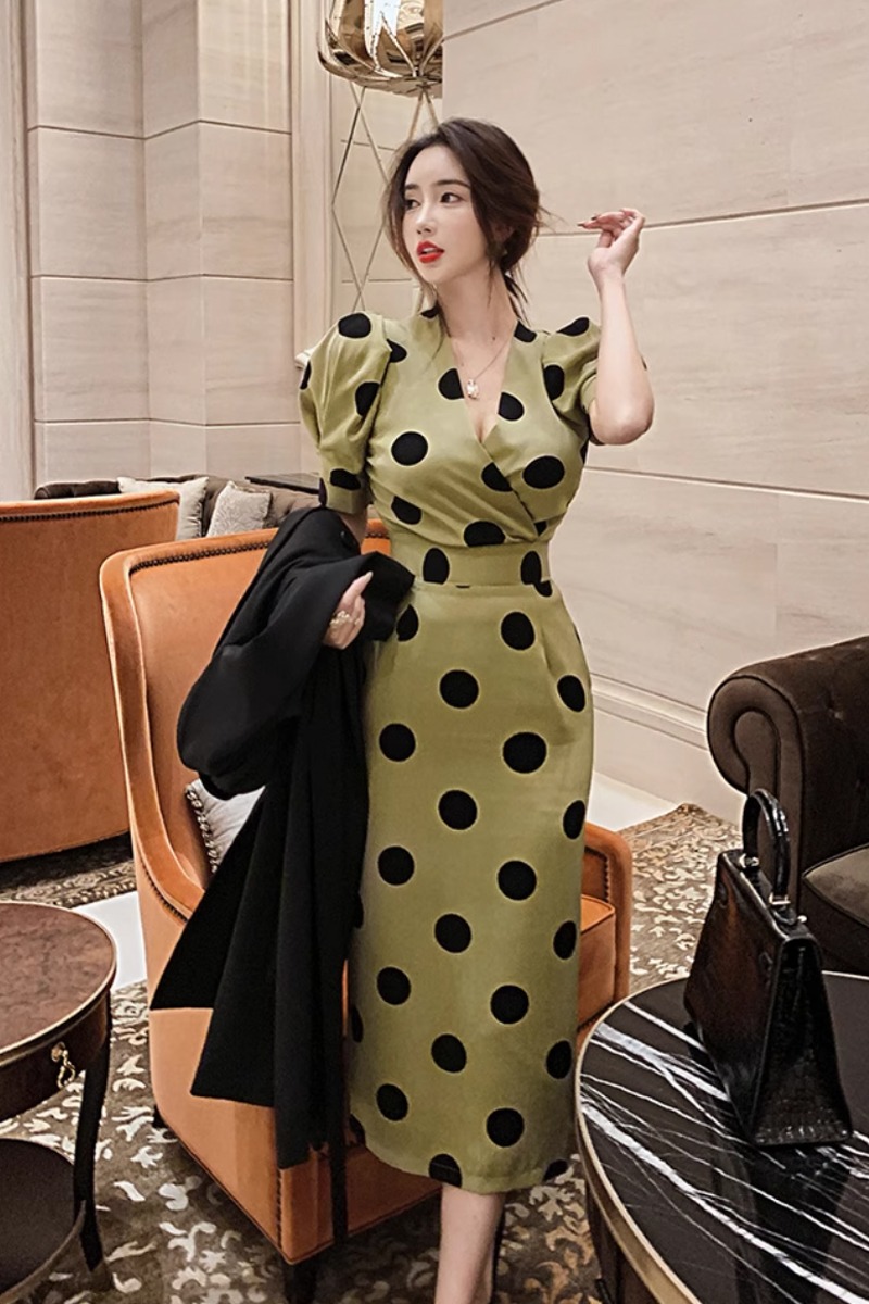 Short sleeve long dress V-neck dress for women