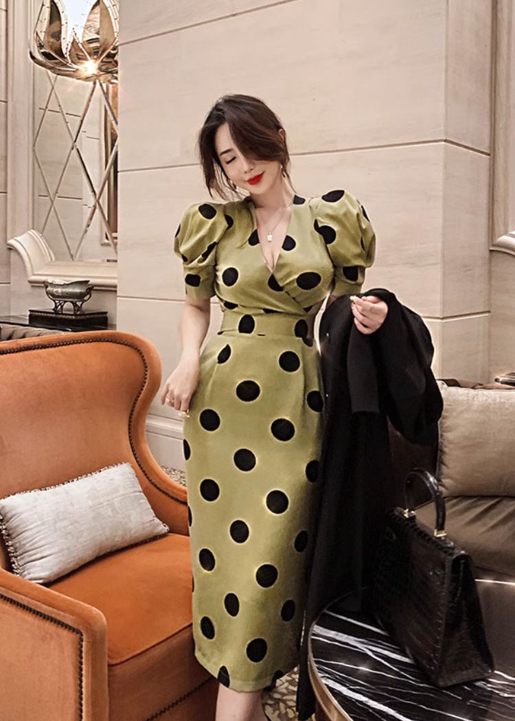 Short sleeve long dress V-neck dress for women