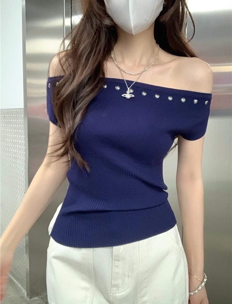 Rivet summer tops short sleeve France style T-shirt