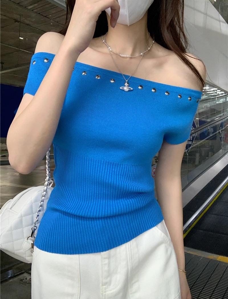 Rivet summer tops short sleeve France style T-shirt