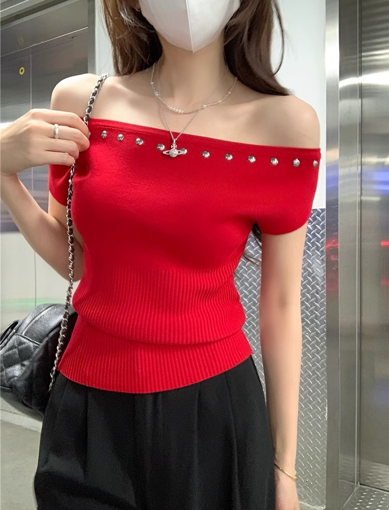 Rivet summer tops short sleeve France style T-shirt