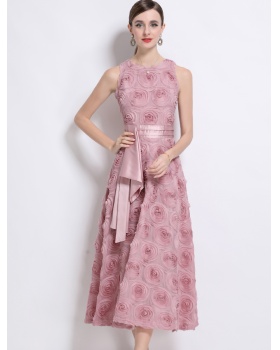 Pure flowers retro formal dress stereoscopic sleeveless dress