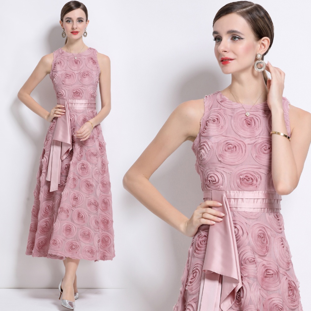Pure flowers retro formal dress stereoscopic sleeveless dress