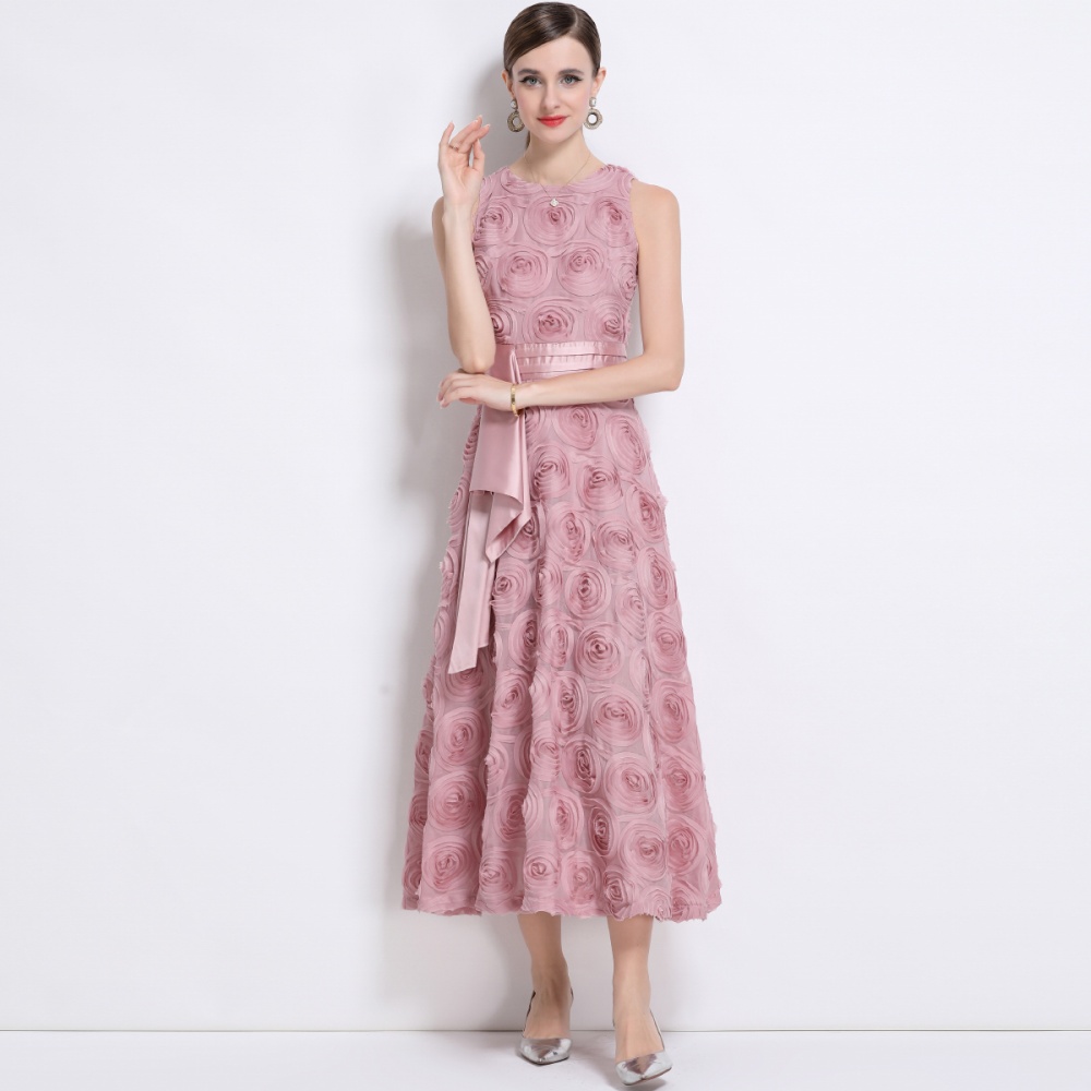 Pure flowers retro formal dress stereoscopic sleeveless dress