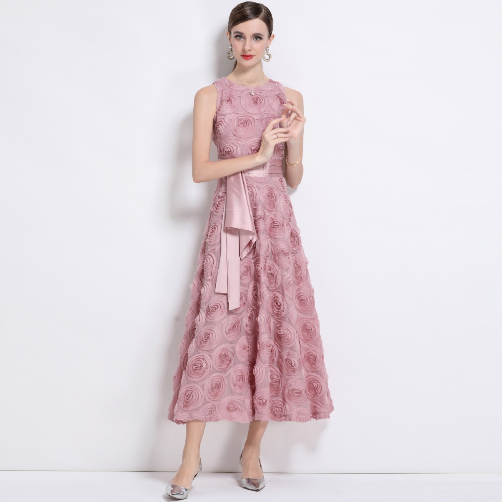 Pure flowers retro formal dress stereoscopic sleeveless dress