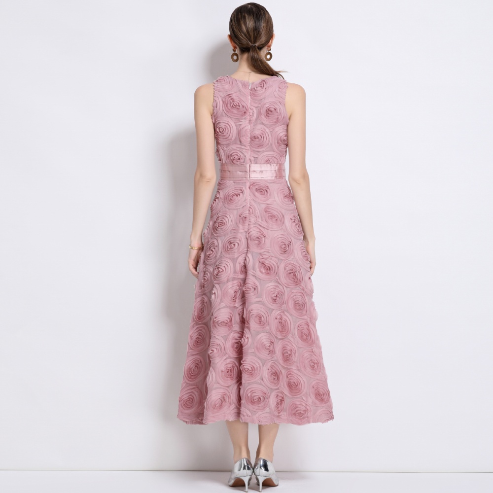 Pure flowers retro formal dress stereoscopic sleeveless dress