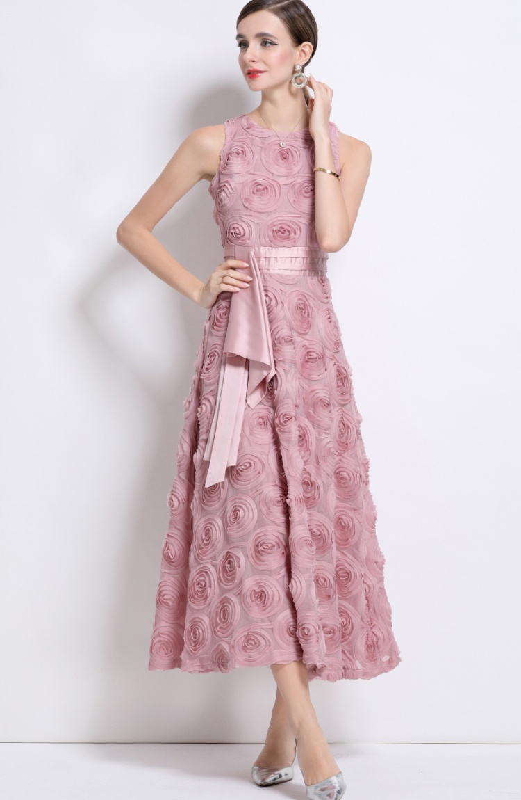 Pure flowers retro formal dress stereoscopic sleeveless dress