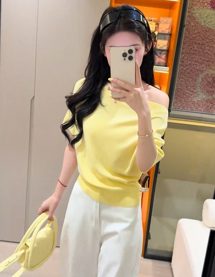 All-match slim tops short sleeve sweater for women