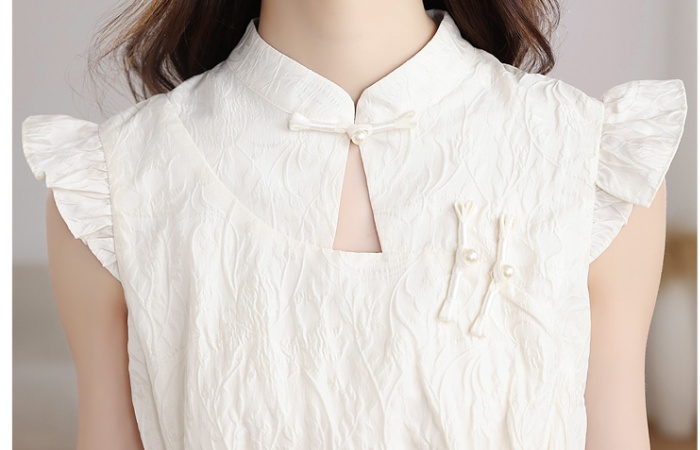 White A-line long dress hollow summer Chinese style cheongsam