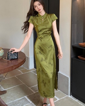 Chinese style long dress satin dress for women