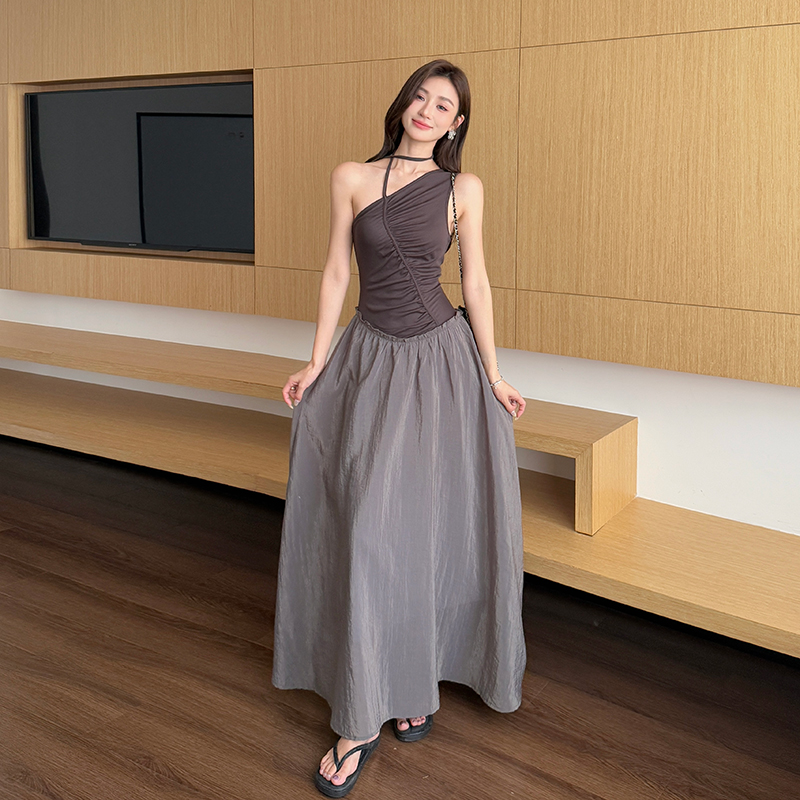 Mixed colors sleeveless summer irregular splice dress