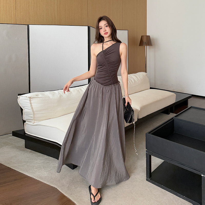 Mixed colors sleeveless summer irregular splice dress