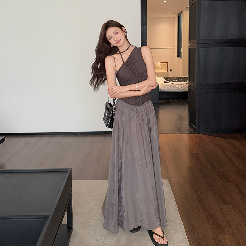 Mixed colors sleeveless summer irregular splice dress