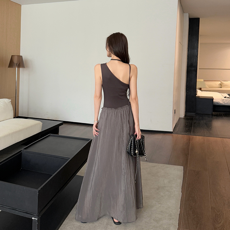 Mixed colors sleeveless summer irregular splice dress