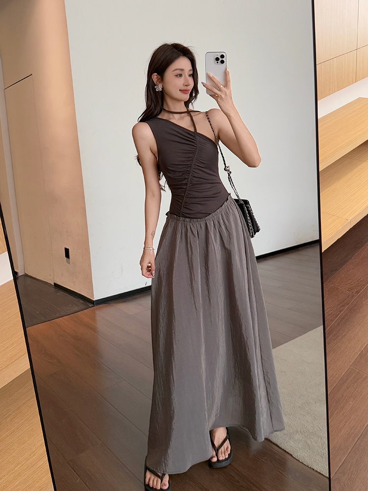 Mixed colors sleeveless summer irregular splice dress