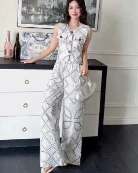 Casual slim vest summer wide leg pants 2pcs set for women
