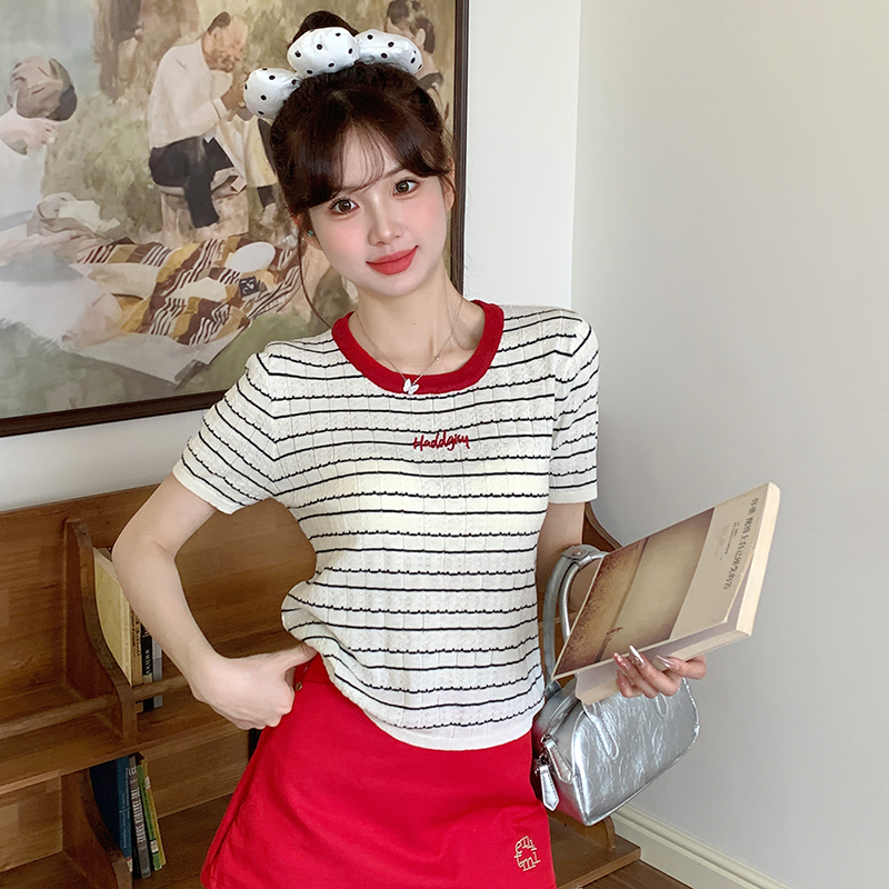 Stripe summer tops slim short small shirt