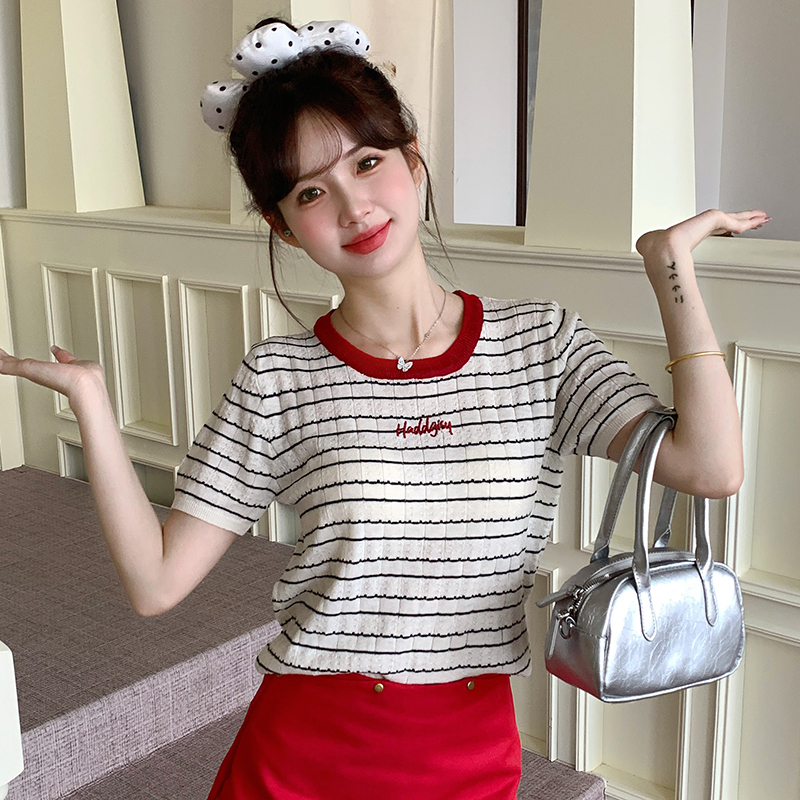 Stripe summer tops slim short small shirt