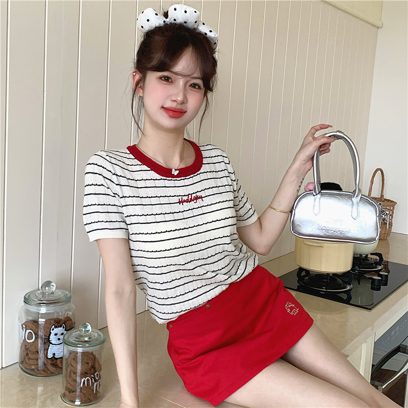Stripe summer tops slim short small shirt