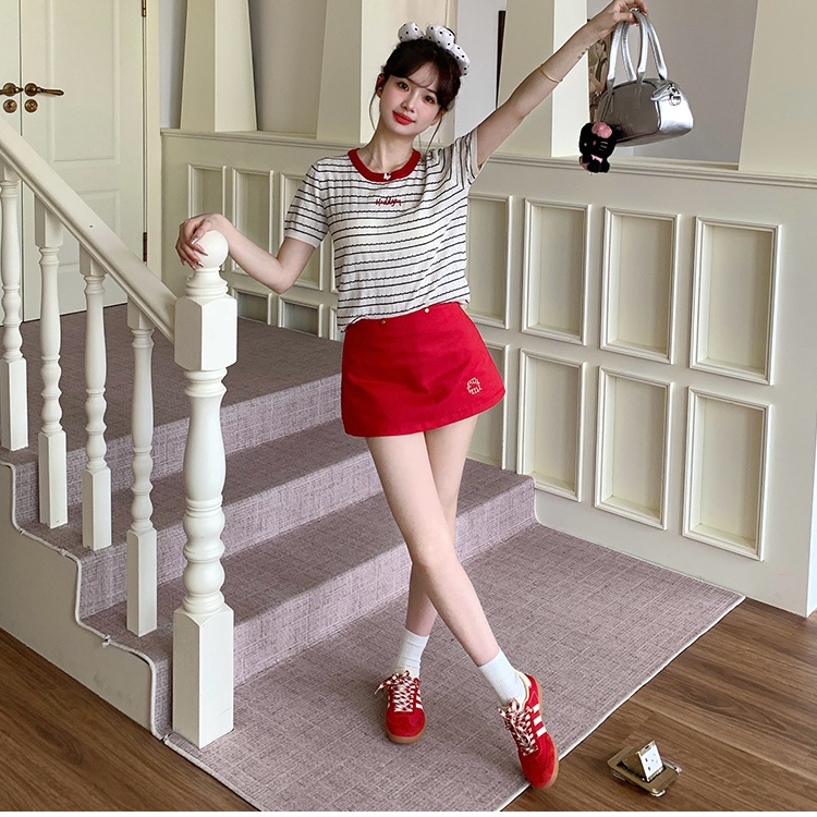 Stripe summer tops slim short small shirt
