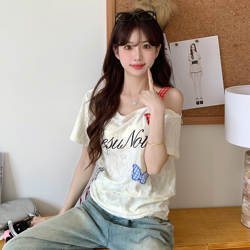 Temperament irregular T-shirt strapless summer tops