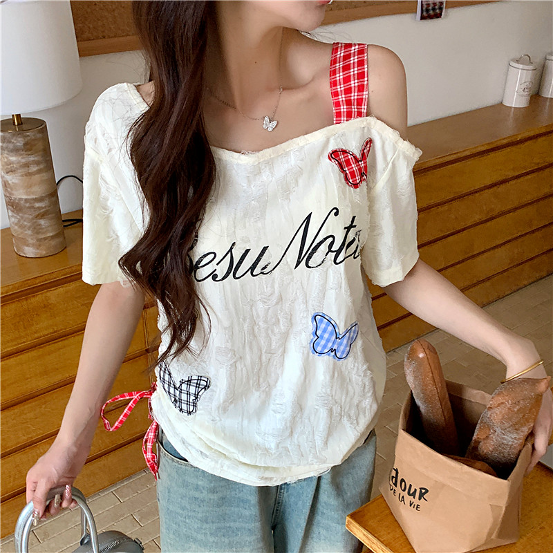 Temperament irregular T-shirt strapless summer tops