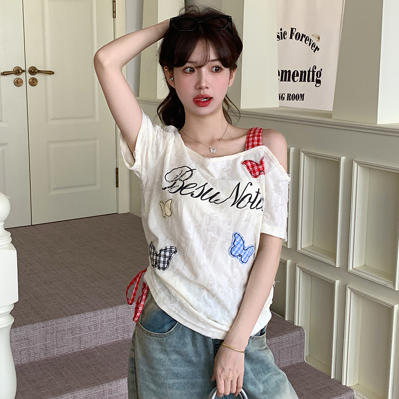 Temperament irregular T-shirt strapless summer tops