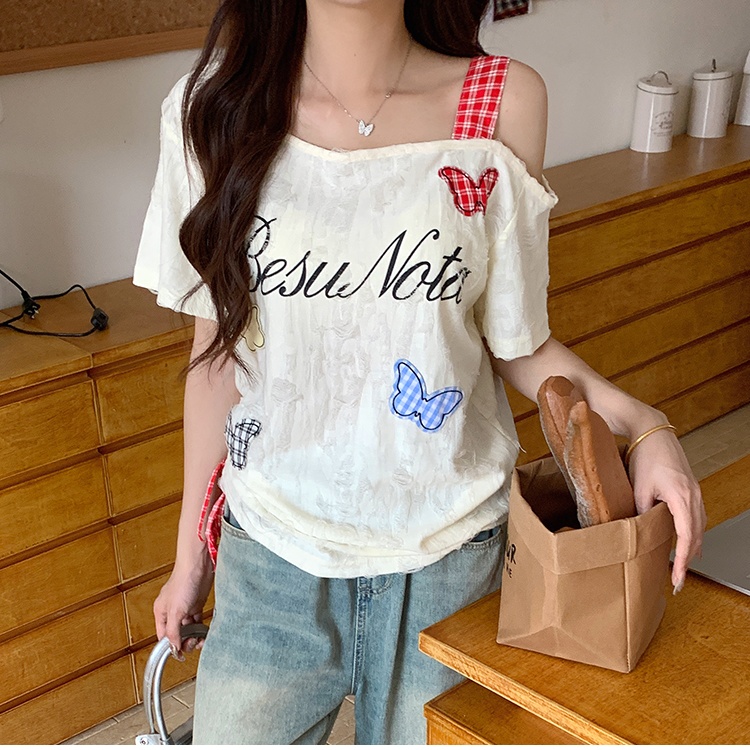 Temperament irregular T-shirt strapless summer tops