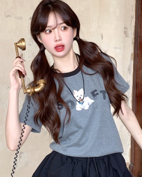 Casual puppy tops all-match printing T-shirt
