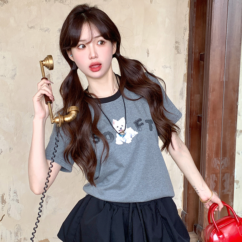 Casual puppy tops all-match printing T-shirt