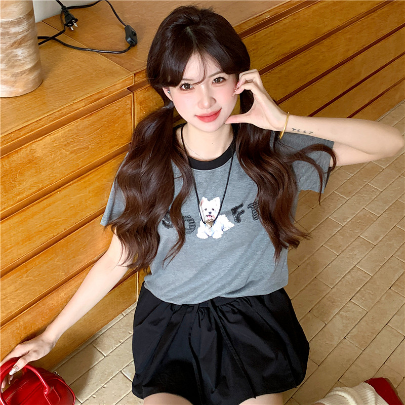 Casual puppy tops all-match printing T-shirt