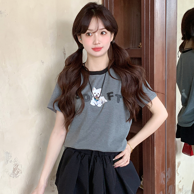 Casual puppy tops all-match printing T-shirt