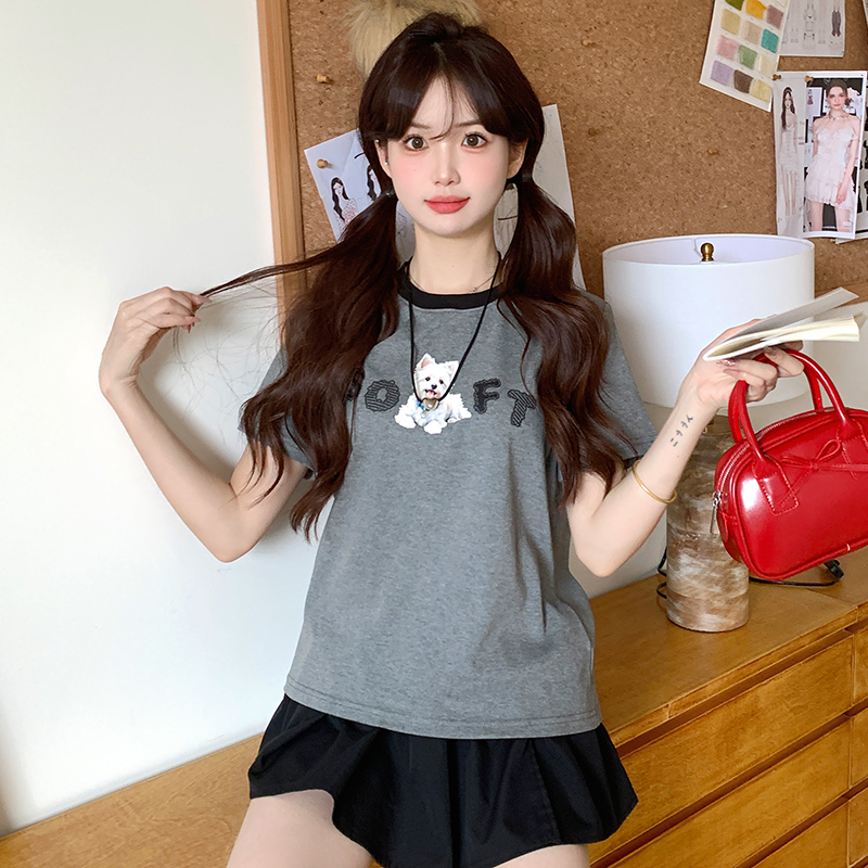 Casual puppy tops all-match printing T-shirt