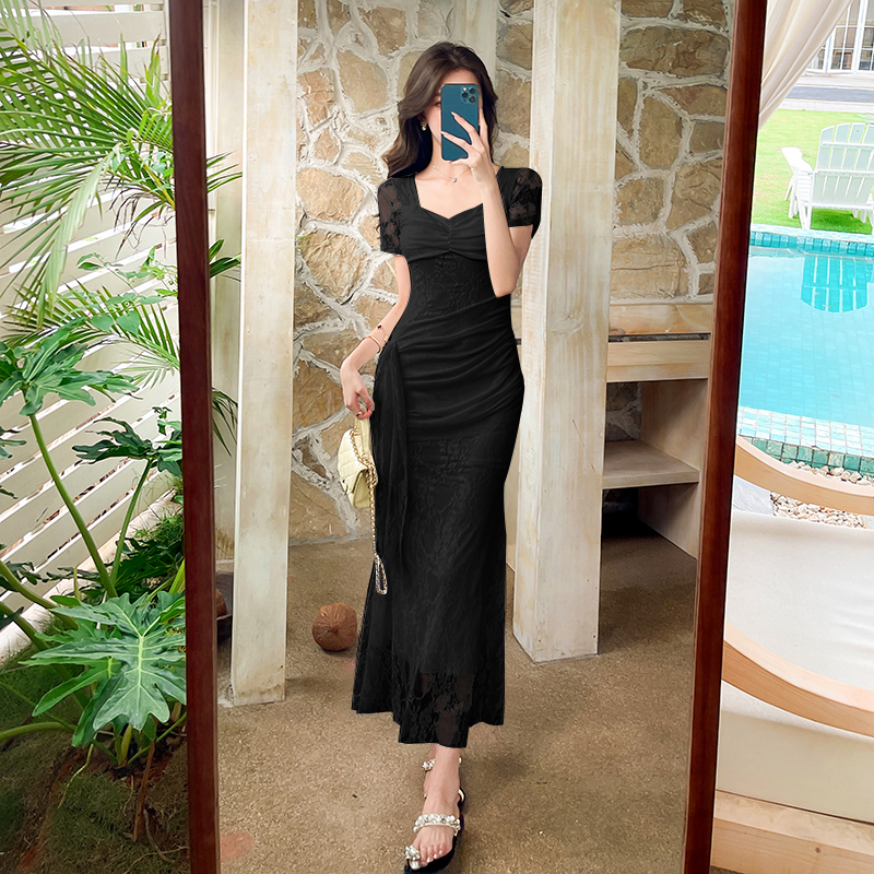 Fashion summer lace long dress package hip temperament dress