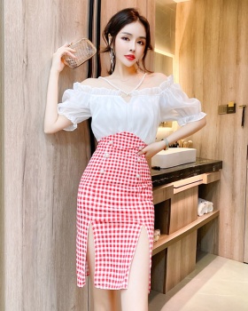 Fashion long strapless summer mixed colors plaid dress
