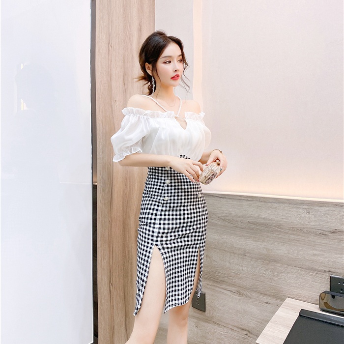 Fashion long strapless summer mixed colors plaid dress